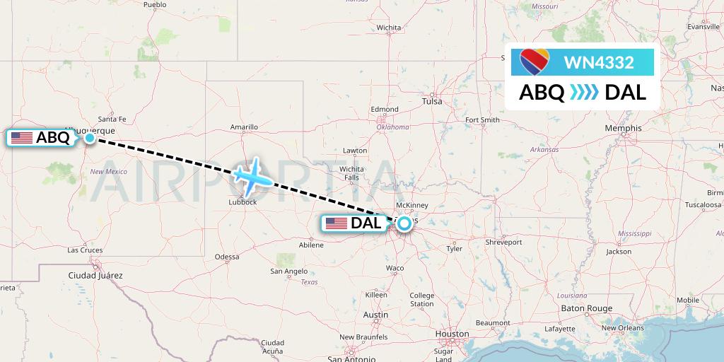 WN4332 Southwest Airlines Flight Map: Albuquerque to Dallas