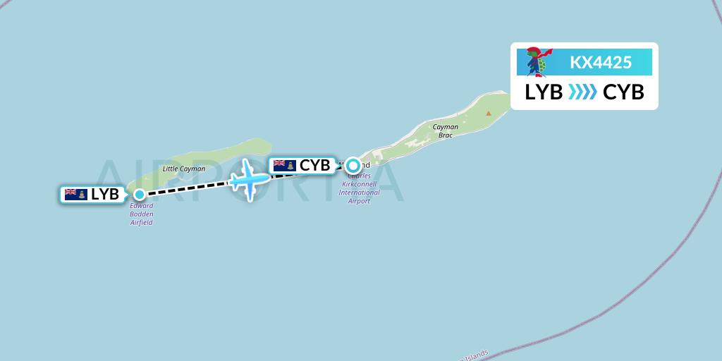 KX4425 Cayman Airways Flight Map: Little Cayman to Cayman Brac