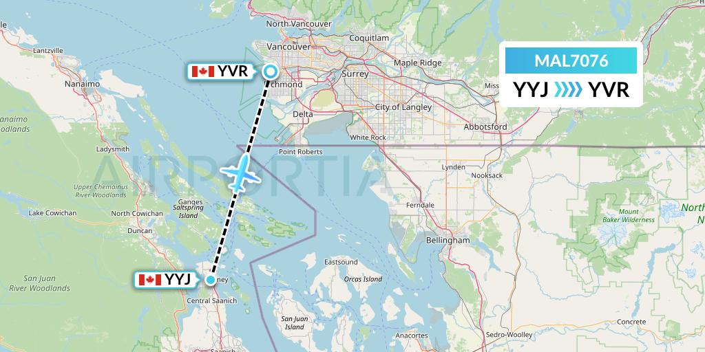 MAL7076 Morningstar Air Express Flight Map: Victoria to Vancouver
