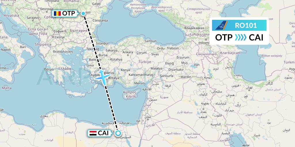 RO101 Tarom Flight Map: Bucharest to Cairo