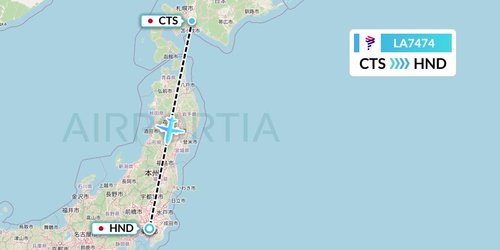 LA7474 LAN Airlines Flight Map: Sapporo to Tokyo