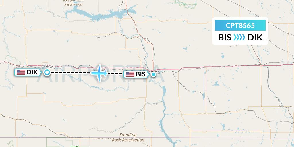 CPT8565 Corporate Air Flight Map: Bismarck to Dickinson