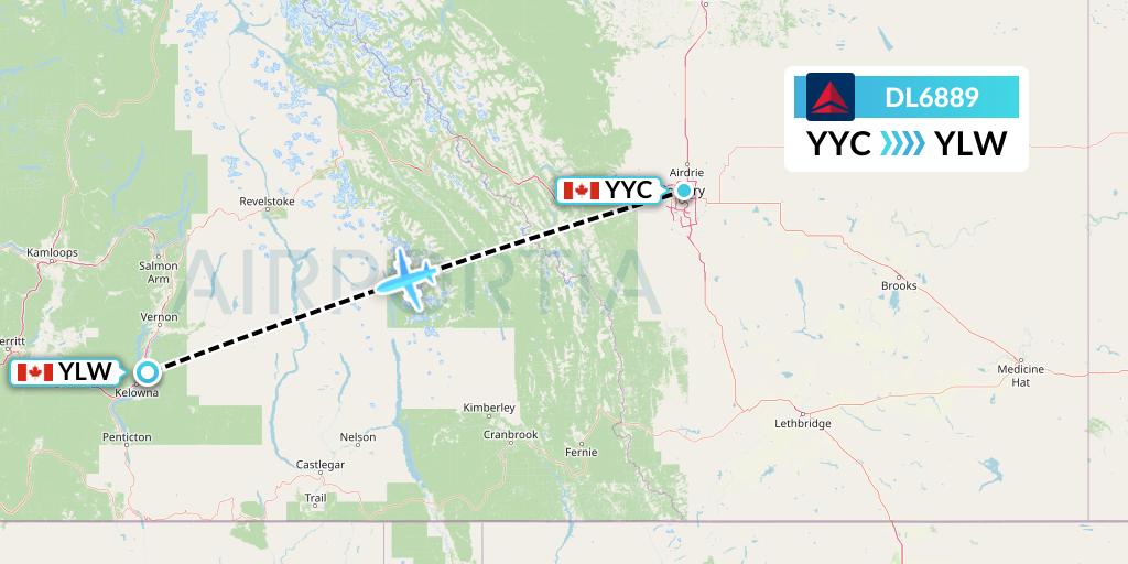 DL6889 Delta Air Lines Flight Map: Calgary to Kelowna