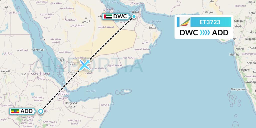 ET3723 Ethiopian Airlines Flight Map: Dubai to Addis Ababa
