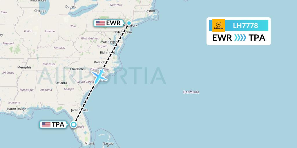 LH7778 Lufthansa Flight Map: New York to Tampa