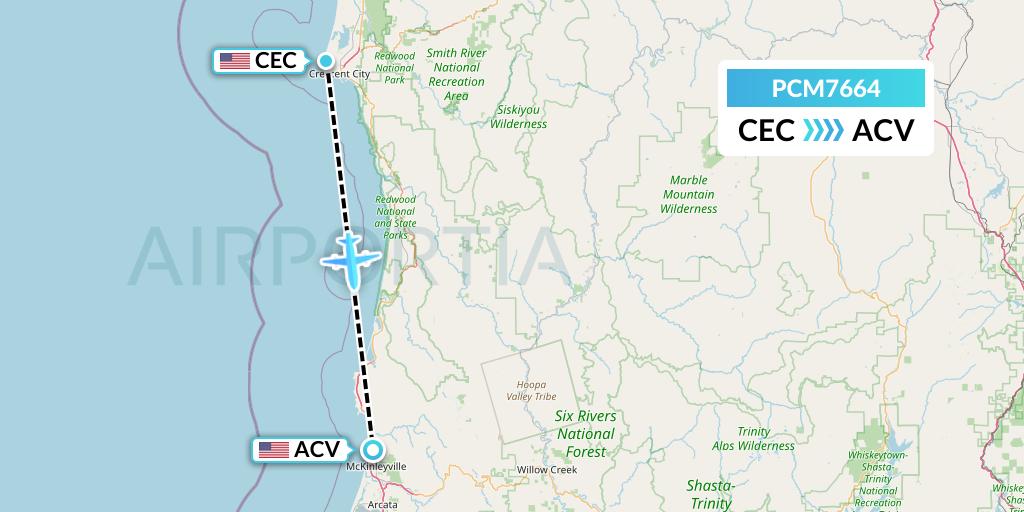 PCM7664 Westair Industries Flight Map: Crescent City to Eureka