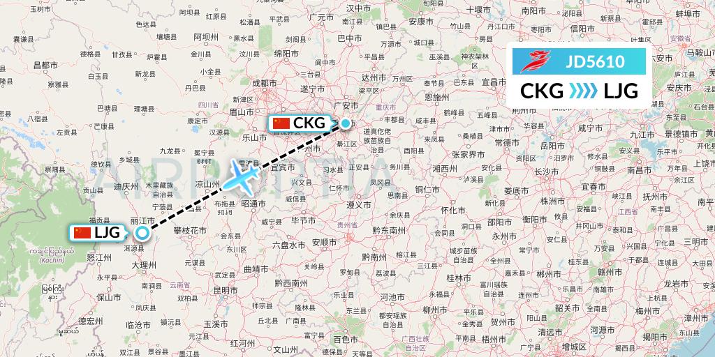 JD5610 Capital Airlines Flight Map: Chongqing to Lijiang