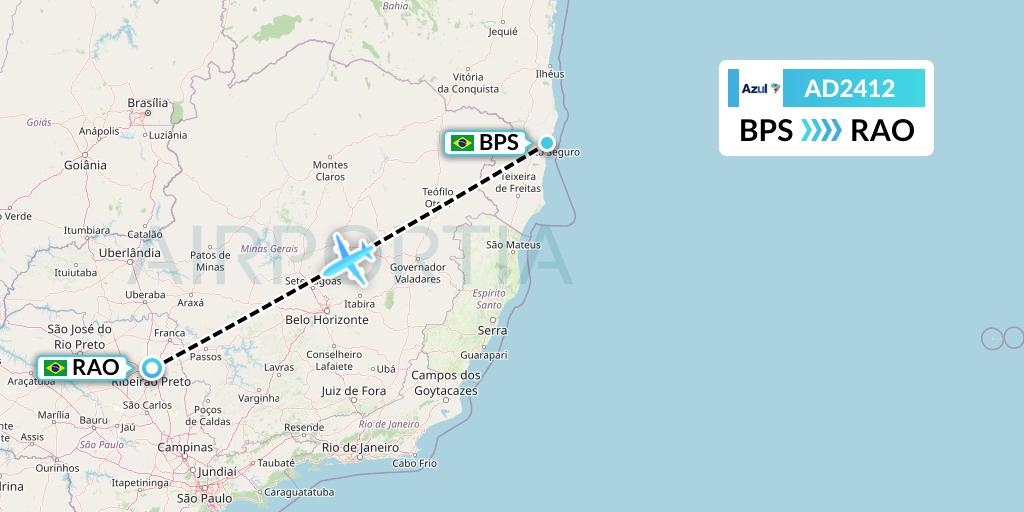 AD2412 Azul Brazilian Airlines Flight Map: Porto Seguro to Riberao Preto