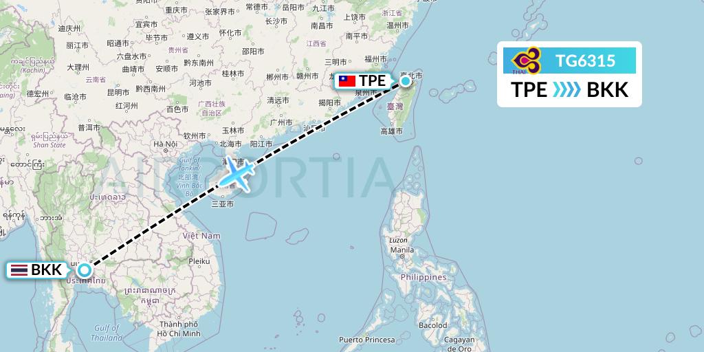 TG6315 Thai Airways Flight Map: Taipei to Bangkok