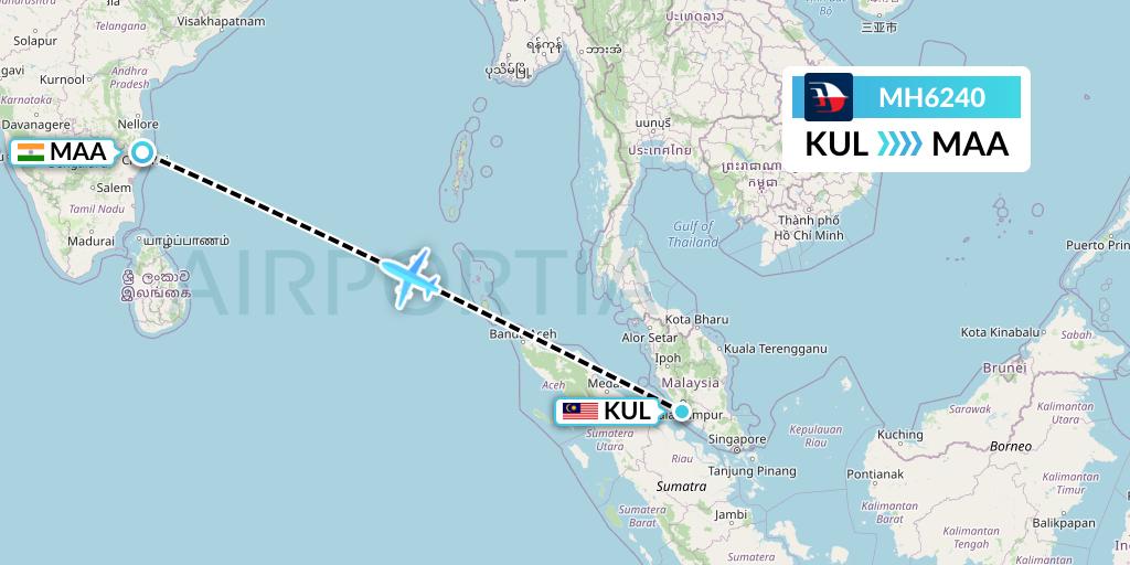 MH6240 Malaysia Airlines Flight Map: Kuala Lumpur to Chennai