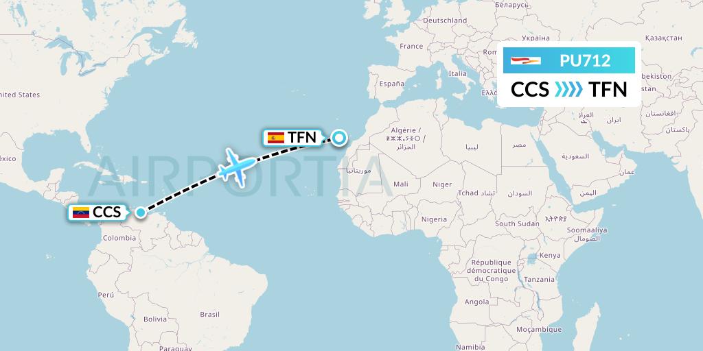 PU712 Plus Ultra Flight Map: Caracas to Tenerife