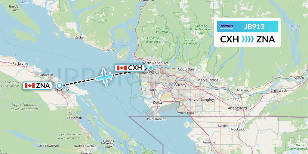 JB913 Helijet International Flight Map: Vancouver to Nanaimo