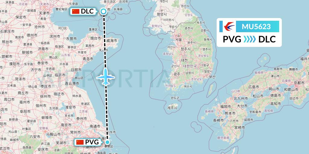 MU5623 China Eastern Airlines Flight Map: Shanghai to Dalian