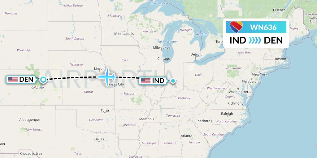 WN636 Southwest Airlines Flight Map: Indianapolis to Denver