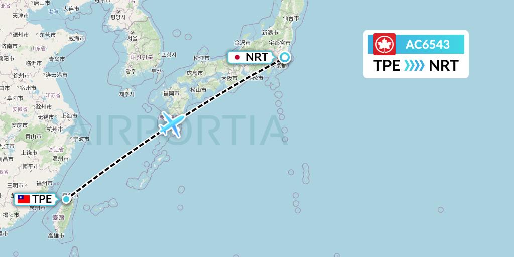 AC6543 Air Canada Flight Map: Taipei to Tokyo