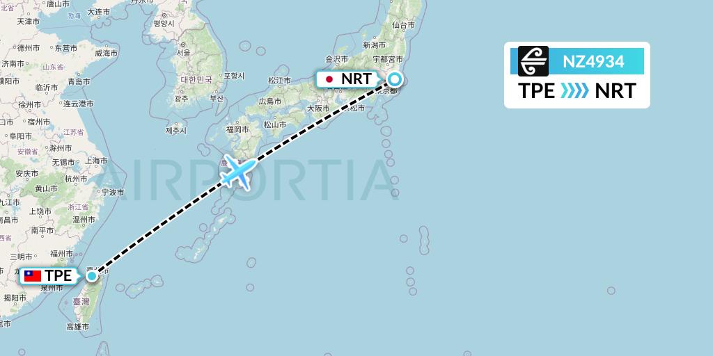 NZ4934 Air New Zealand Flight Map: Taipei to Tokyo