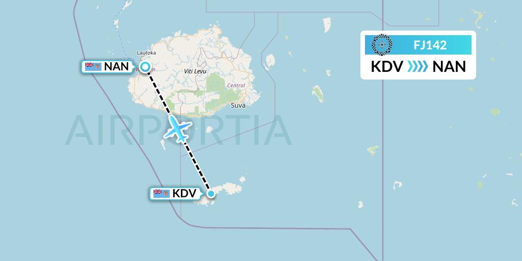 FJ142 Fiji Airways Flight Map: Kandavu to Nadi