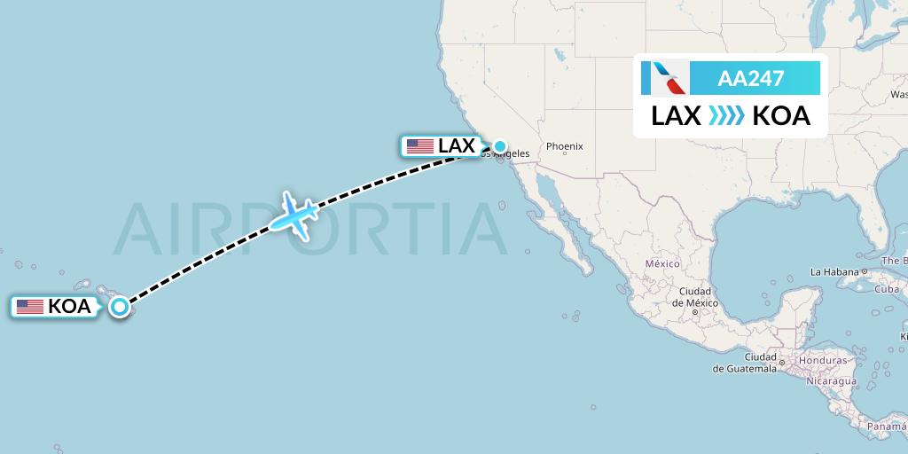 AA247 American Airlines Flight Map: Los Angeles to Kailua-Kona
