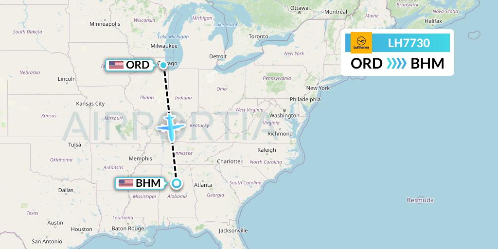 LH7730 Lufthansa Flight Map: Chicago to Birmingham
