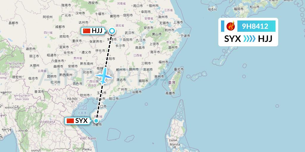 9H8412 Air Changan Flight Map: Sanya to Huaihua