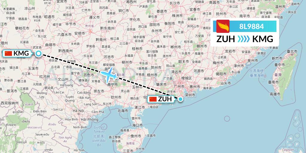 8L9884 Lucky Air Flight Map: Zhuhai to Kunming