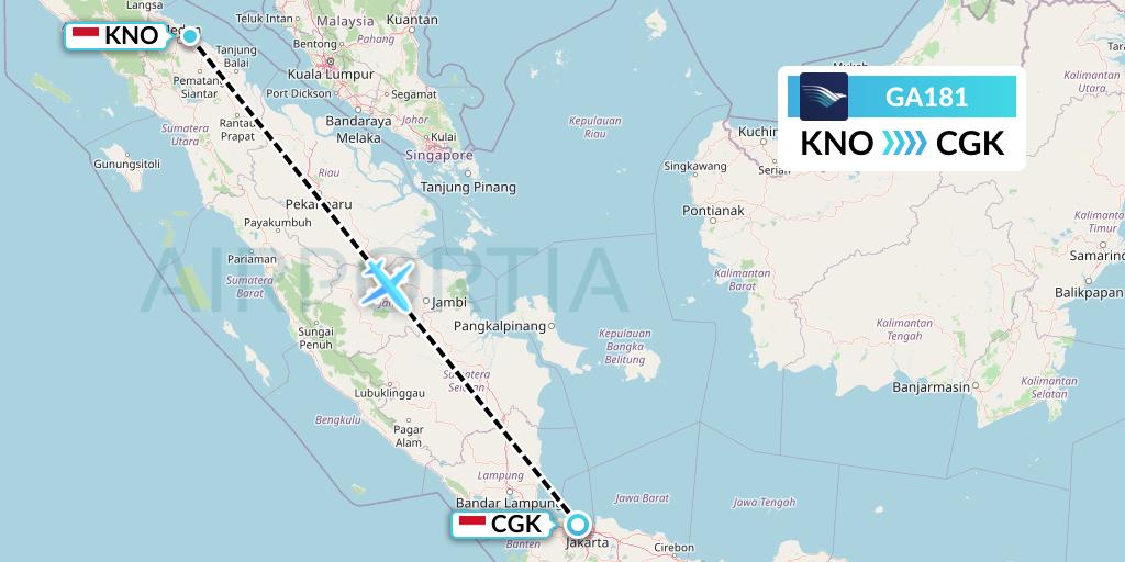 GA181 Garuda Indonesia Flight Map: Medan to Jakarta
