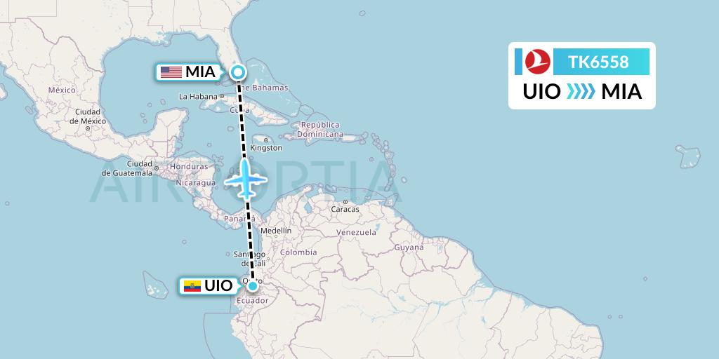 TK6558 Turkish Airlines Flight Map: Quito to Miami