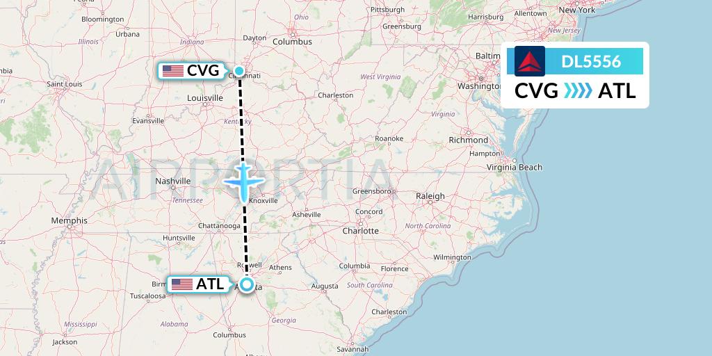 DL5556 Delta Air Lines Flight Map: Cincinnati to Atlanta