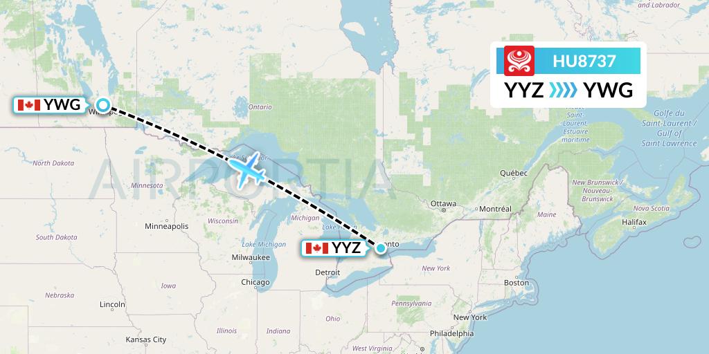 HU8737 Hainan Airlines Flight Map: Toronto to Winnipeg