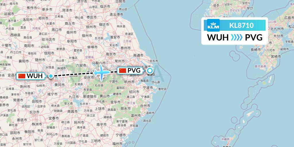 KL8710 KLM Flight Map: Wuhan to Shanghai