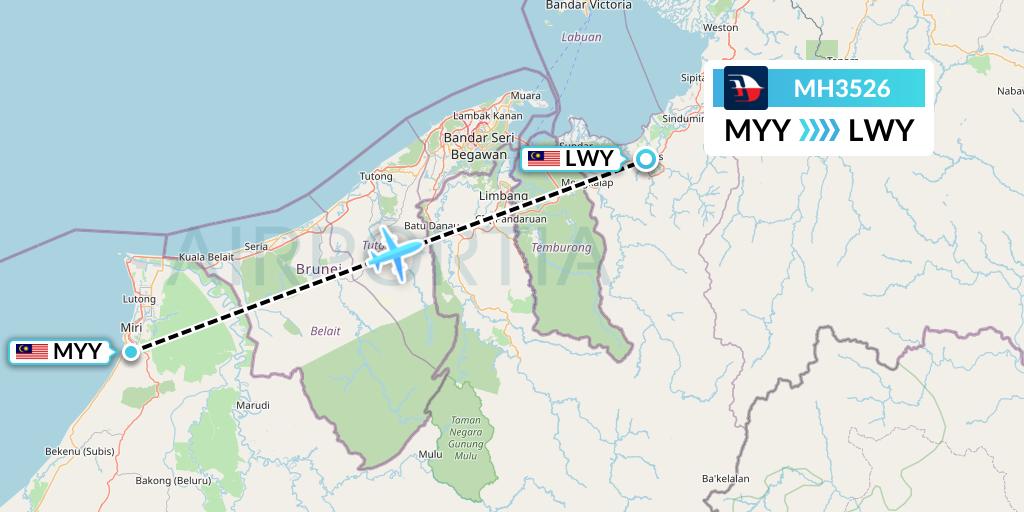 MH3526 Malaysia Airlines Flight Map: Miri to Lawas