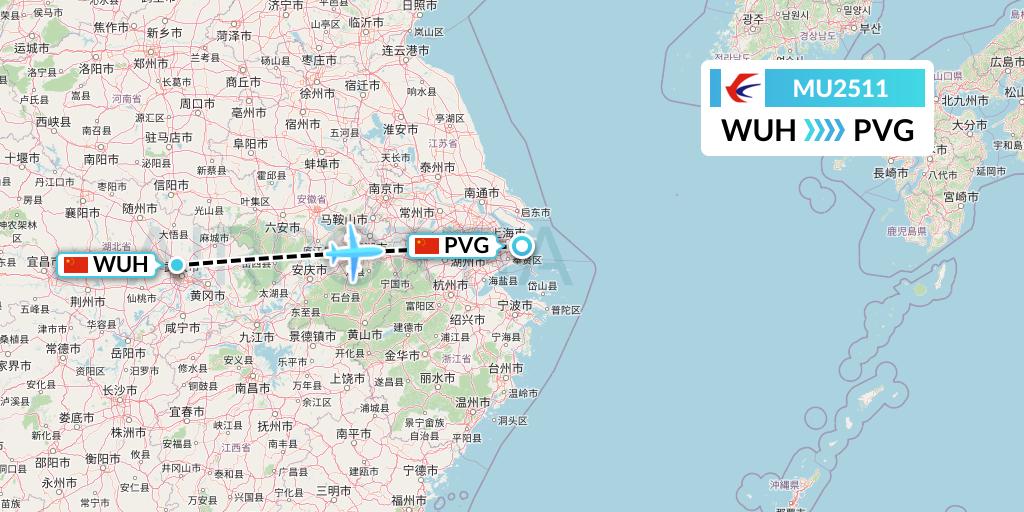 MU2511 China Eastern Airlines Flight Map: Wuhan to Shanghai
