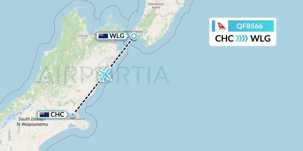 QF8566 Qantas Flight Map: Christchurch to Wellington