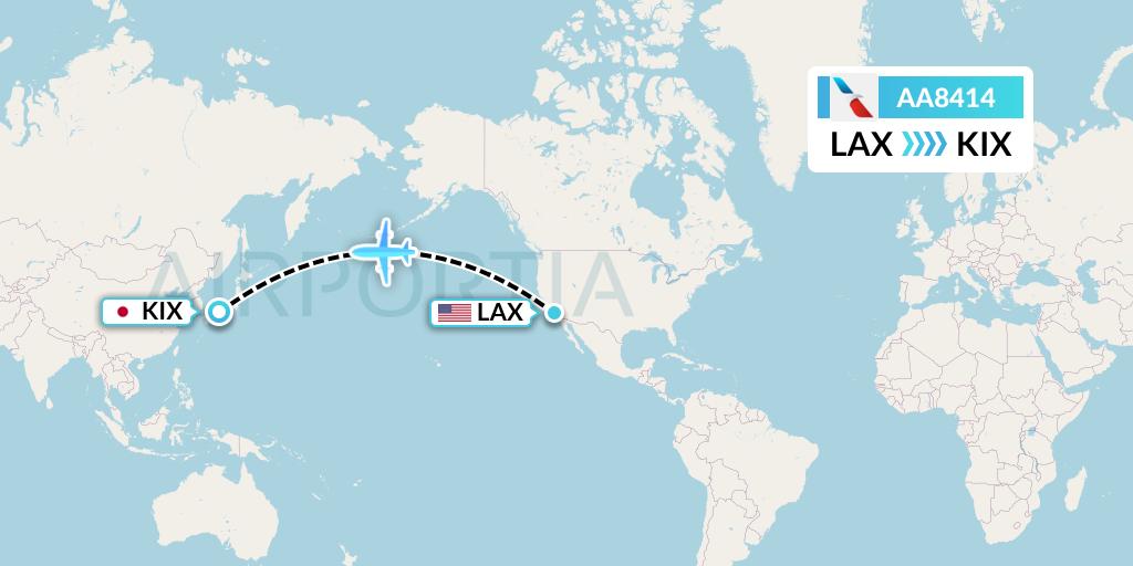 AA8414 American Airlines Flight Map: Los Angeles to Osaka