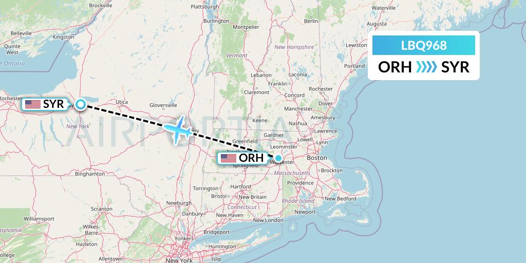 LBQ968 Quest Diagnostics Flight Map: Worcester to Syracuse