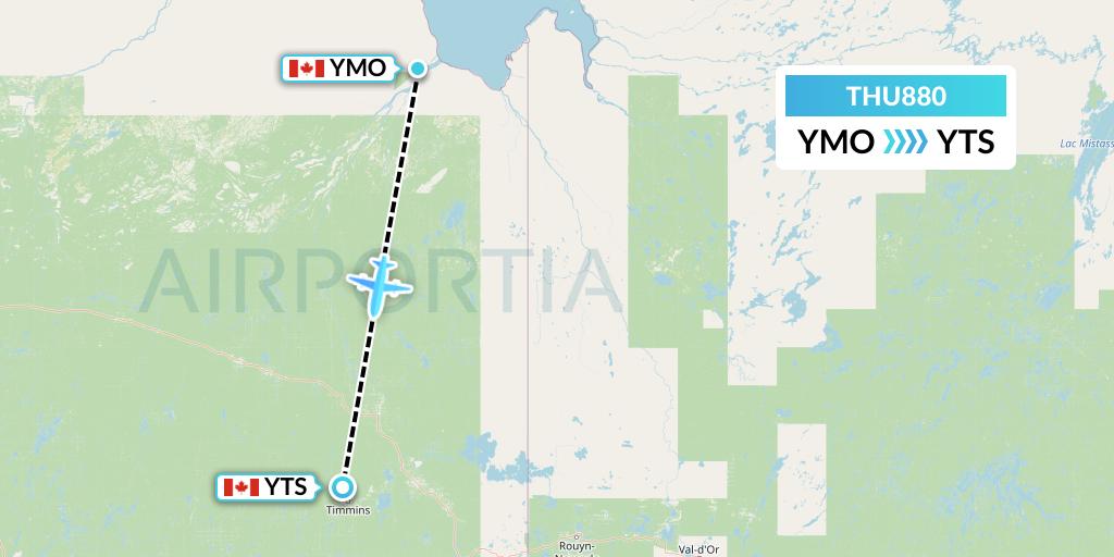 THU880 Thunder Airlines Flight Map: Moosonee to Timmins