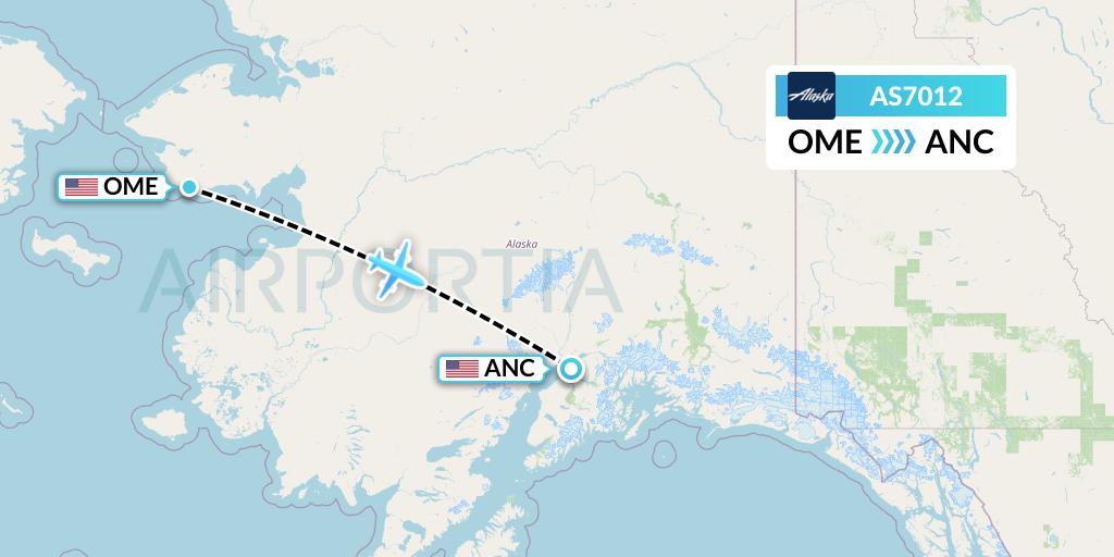 AS7012 Alaska Airlines Flight Map: Nome to Anchorage