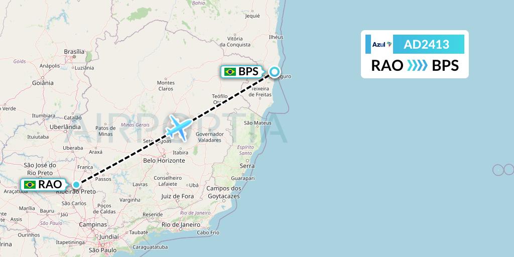 AD2413 Azul Brazilian Airlines Flight Map: Riberao Preto to Porto Seguro