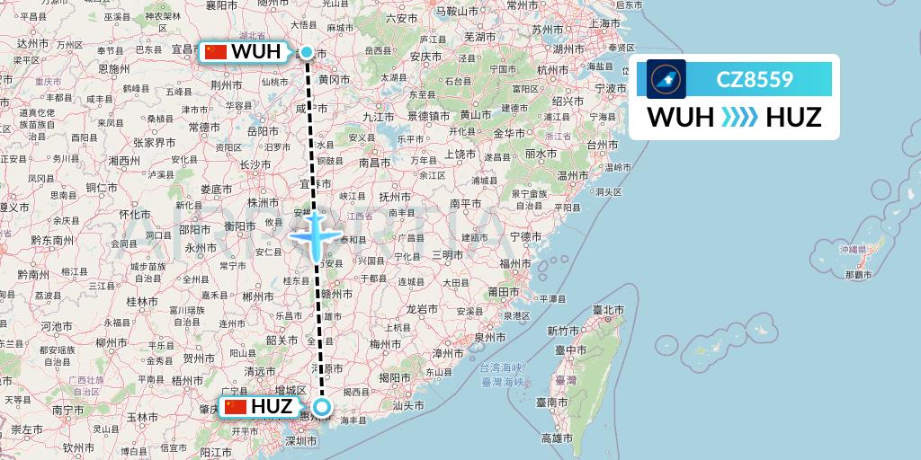 CZ8559 China Southern Airlines Flight Map: Wuhan to Huizhou