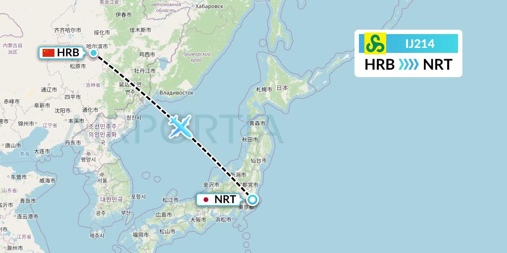 IJ214 Spring Airlines Japan Flight Map: Harbin to Tokyo