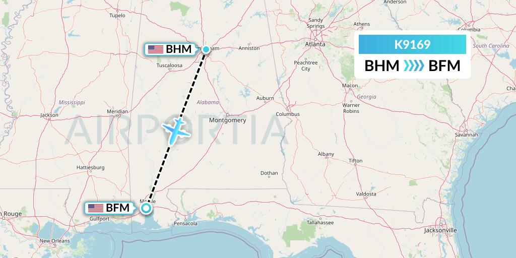 K9169 Kalitta Charters Flight Map: Birmingham to Mobile