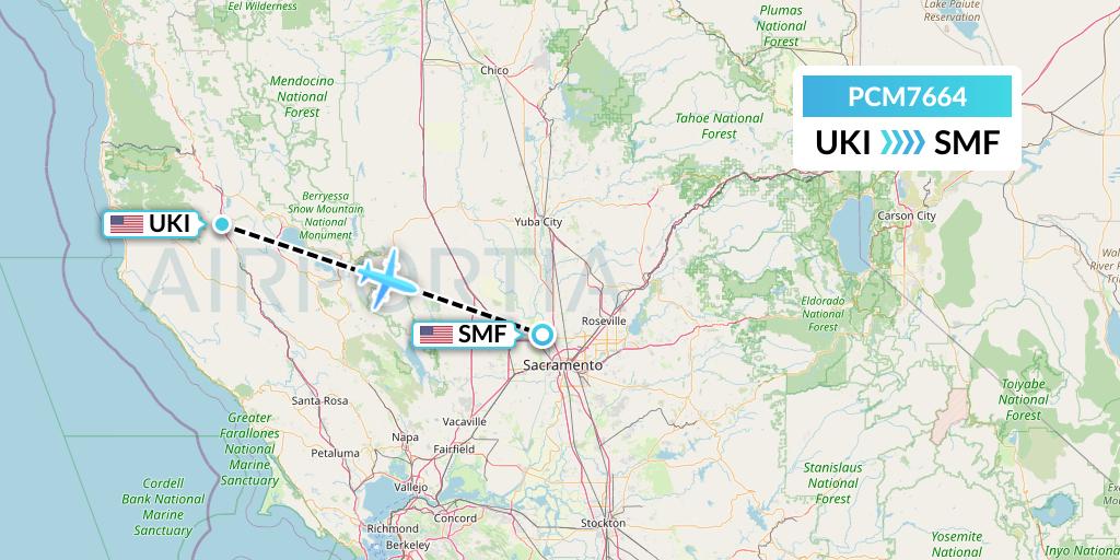 PCM7664 Westair Industries Flight Map: Ukiah to Sacramento