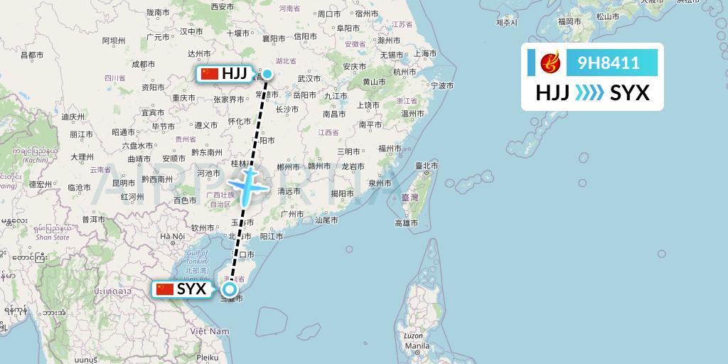 9H8411 Air Changan Flight Map: Huaihua to Sanya