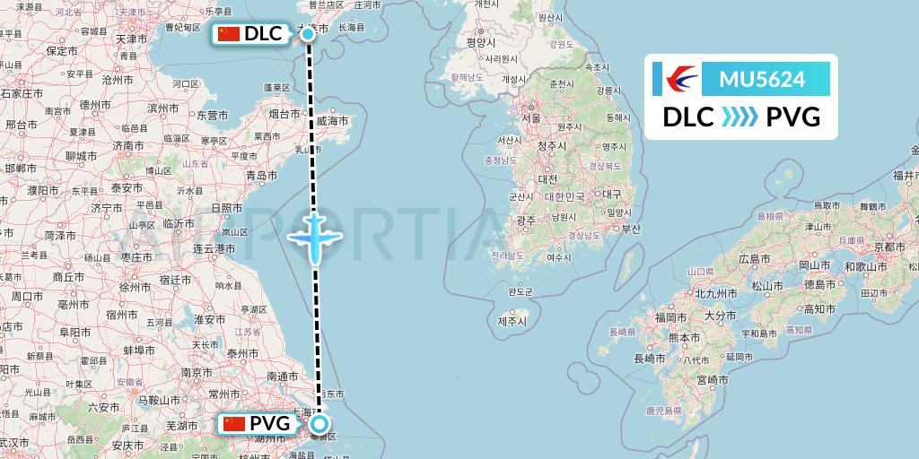 MU5624 China Eastern Airlines Flight Map: Dalian to Shanghai