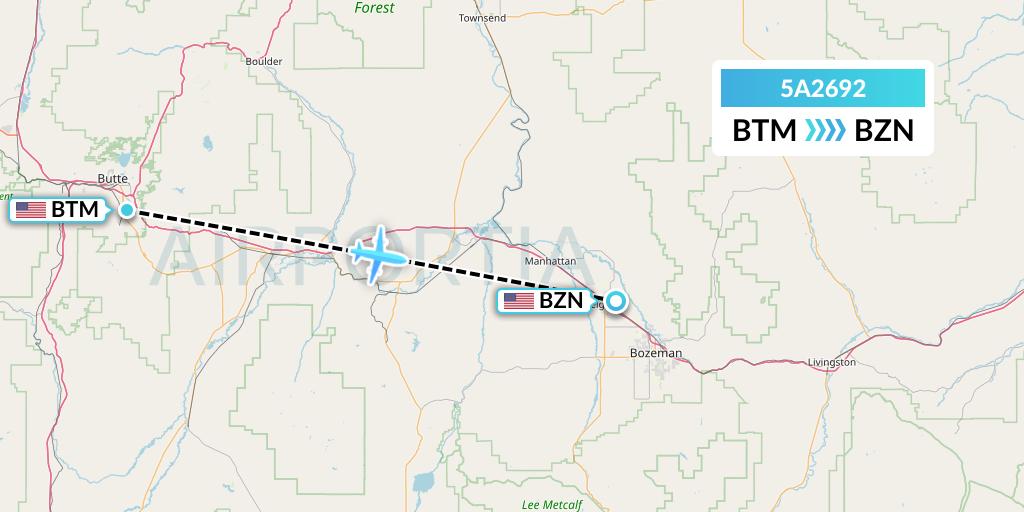 5A2692 Alpine Air Express Flight Map: Butte to Bozeman