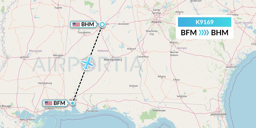 K9169 Kalitta Charters Flight Map: Mobile to Birmingham