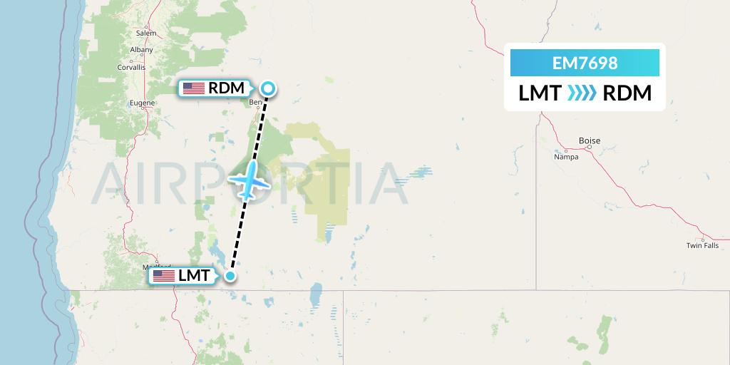 EM7698 Empire Airlines Flight Map: Klamath Falls to Redmond
