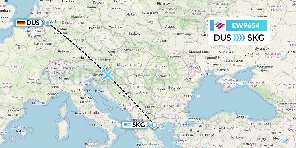 EW9654 Eurowings Flight Map: Dusseldorf to Thessaloniki