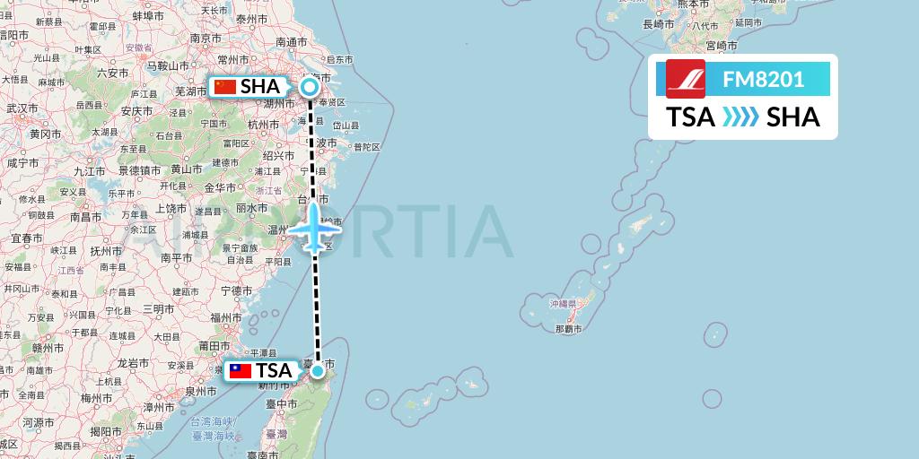 FM8201 Shanghai Airlines Flight Map: Taipei to Shanghai