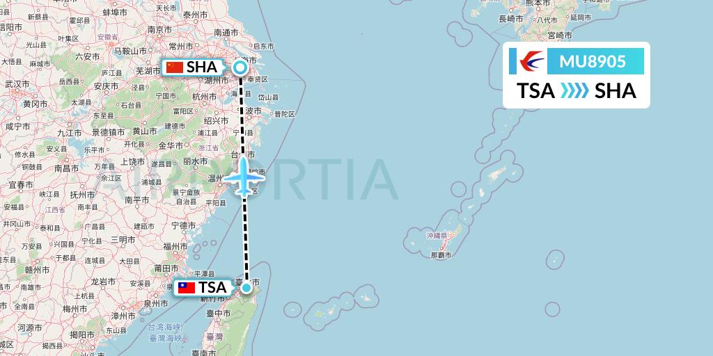 MU8905 China Eastern Airlines Flight Map: Taipei to Shanghai